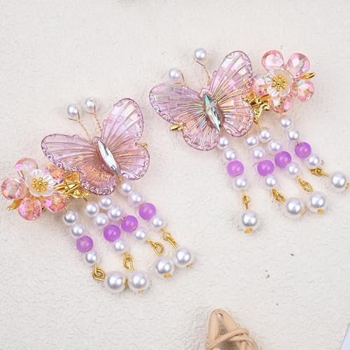 A Pair Wedding Hair Clips, Handmade Floral Design Crystal Hair Clips Pearl Barrettes, Rhinestones Flower Clips Pearl Headpieces Hair Pins Hair Accessories for Women Girls (Purple&Pink) - color: Purple&Pink