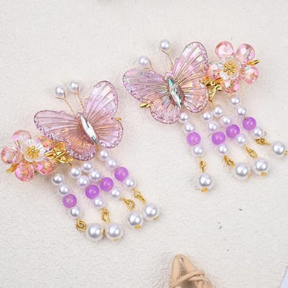 A Pair Wedding Hair Clips, Handmade Floral Design Crystal Hair Clips Pearl Barrettes, Rhinestones Flower Clips Pearl Headpieces Hair Pins Hair Accessories for Women Girls (Purple&Pink) - color: Purple&Pink
