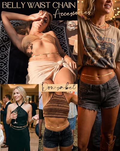 Waist Chain, Belly Chain for Women Layered with Waist Beads & Snake Chain Summer Jewelry Waterproof Non Tarnish Body Chain Gold Jewelry Belt Festival Outfits for Women Clothes Accessories