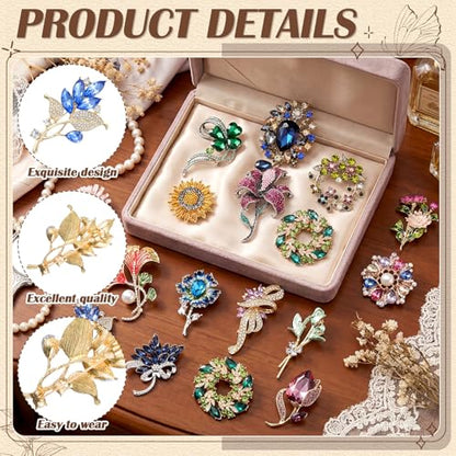 Sasylvia 16 Pcs Women Brooch Set Rhinestone Vintage Animal Insect Plant Pins Brooches Bulk for Christmas Women Girls Gifts - style: Novel