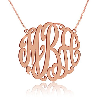 JOELLE Monogram Necklace Sterling Silver Custom Any Initial Name Necklace for Women - color: 18K Rose Gold Plated Silver