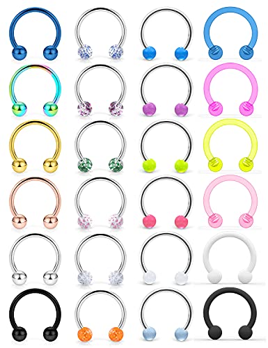 Cisyozi 20G 18G 16G 14G Septum Rings 316L Surgical Steel Septum Nose Lip Rings Horseshoes Cartilage Helix Tragus Rook Daith Earring Hoop Smiley Piercing Jewelry for Women Men 8mm 10mm 12mm 14mm 16mm - color: Mix Color-14G-Inner Dia:10mm-Balls:3mm