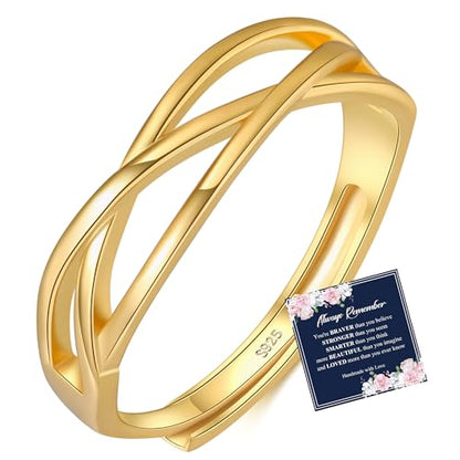 OOOPEL Sterling Silver Adjustable Ring S925 Silver Rings for Women Cubic Zirconia Twist Love Knot Dainty Ring Silver Minimalist Open Finger Rings Silver Thumb Sterling Silver Ring - color: Gold,Celtic Knot