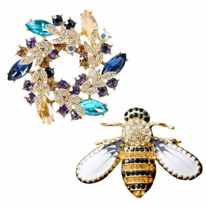 2pcs Rhinestone Brooch Pin for Women Dress Elegant Stylish Crystal Brooches Fashion Accessories Pins Lapel Boutonniere Ideas Wedding Christmas Birthday Jewelry Easter Gift - color: 15 Bee/Colorful
