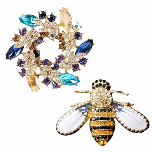 2pcs Rhinestone Brooch Pin for Women Dress Elegant Stylish Crystal Brooches Fashion Accessories Pins Lapel Boutonniere Ideas Wedding Christmas Birthday Jewelry Easter Gift - color: 15 Bee/Colorful