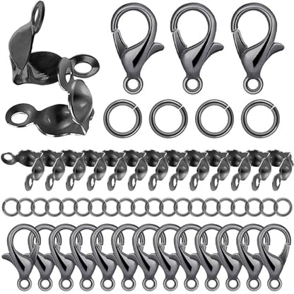 1000PCS Jewelry Making Accessories Set, 100 Lobster Claw Clasps 300 Crimp Beads Crimp Beads Clasps Caps 600 Open Jump Ring Connectors for DIY Bracelet Necklace Crafts Jewelry Making(Gun Black) - color: Gun Black