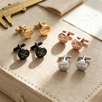 Custom Men’s Cufflinks - Personalized Cuff Links Initials/Names/Dates - 18K Gold Plated 304 Stainless Steel - Ideal Father’s Day & Christmas Gift for Men - style: Style 7