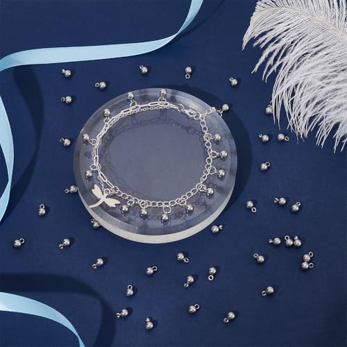 PH PandaHall 100pcs 1.5mm Stainless Steel Round Pendants Charms Pendants DIY for Women Jewelry Making and Crafting