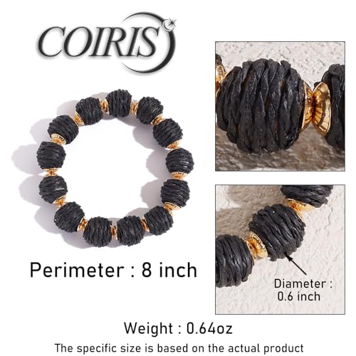 Coiris Rattan Raffia Woven Adjustable Boho Bracelet for Women | Handmade Bracelets Stretch Bracelet - color: Black