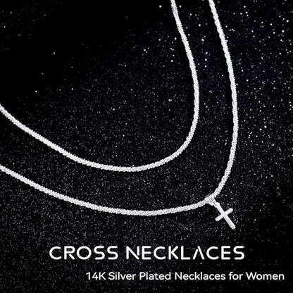 Layered Plated Silver Cross Necklace Sparkle Chain Dainty Jewelry for Women - color: A-Style