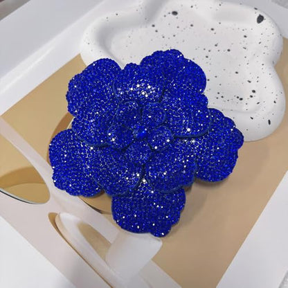 Rhinestone Flower Brooch Pin for Women Men Elegant Sparkly Crystal Camellia Floral Lapel Pins Shawl Dress Suit Clothes Accessories Wedding Party Fashion Jewelry 105mm - color: Blue