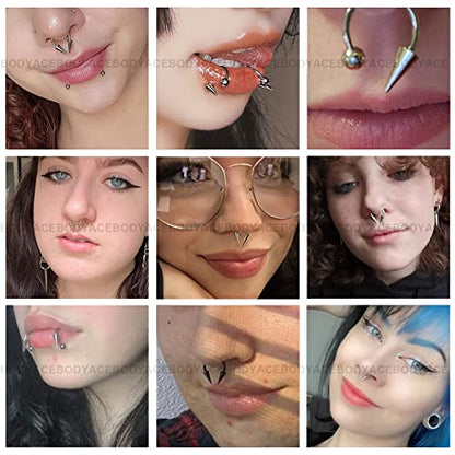 16G Spike Septum Rings Horseshoe Nose Rings, Stainless Steel Daith Helix Tragus Cartilage Earrings Hoop, Rook Lobe Lip Piercing for Women Men - color: Hoops:8mm