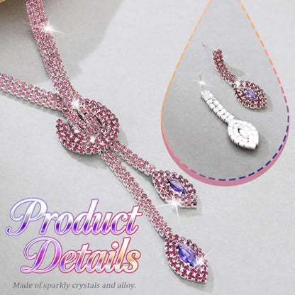 Unicra Silver Rhinestone Bridal Wedding Jewelry Set Crystal Necklace Earrings Sets Formal Prom Costume Jewelry Sets for Women and Brides - color: Purple