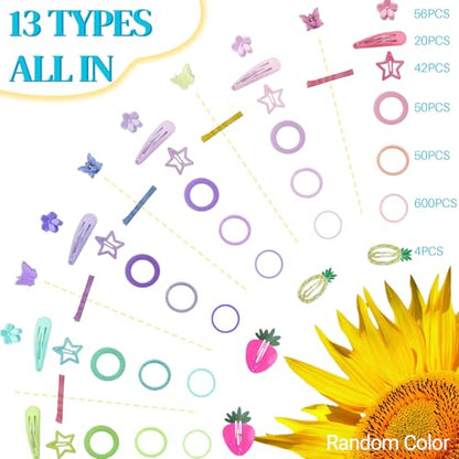 IKOCO 826PCS Hair Accessories for Girls, Elastic Hair Ties with Colorful Clips and Tools - color: Pink