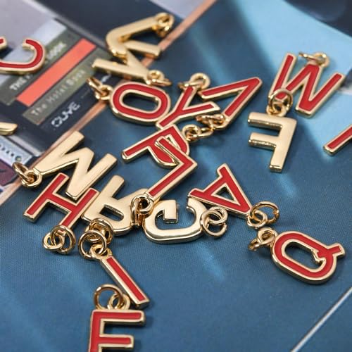 18K Gold Filled A-Z Alphabet Letters Charms,26Pcs Initial A-Z Alphabet Charms,Bracelet Necklace Earrings Charms for DIY Jewelry Making - color: Red