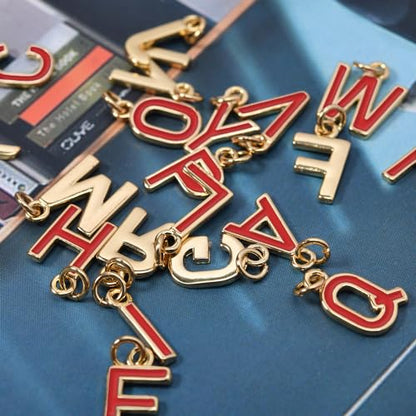 18K Gold Filled A-Z Alphabet Letters Charms,26Pcs Initial A-Z Alphabet Charms,Bracelet Necklace Earrings Charms for DIY Jewelry Making - color: Red