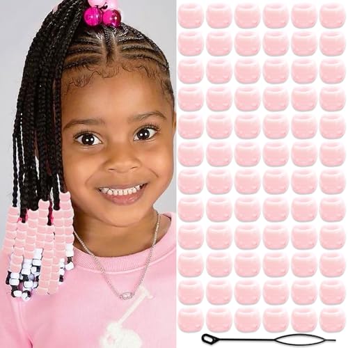 NAISKA 90Pcs Light Pink Kids Hair Beads Cute Hair Beads for Braids Round Small Beads for Hair Acrylic Gradient Dreadlock Beads Mini Pony Beads Loc Beads Clips Accessories - color: Light Pink