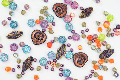 2.1oz (60 g) Mix of Unique Czech Bohemia Glass Pressed Beads, Crazy Purple Green Copper, Table Cut, Matte and Glossy, Faceted Fire Polish, Hand Made Set Kit BCV - color: Crazy 1 Violet Purple Green Copper Mix