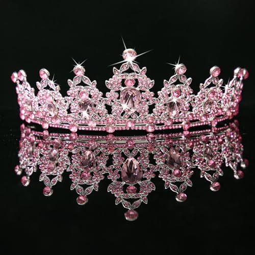 Kamirola - Queen Crown and Tiaras Princess Crown for Women Crystal Headbands for Bridal, Princess for Wedding and Party - color: PINK & SILVER