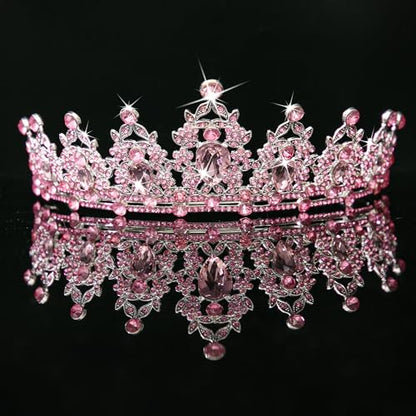 Kamirola - Queen Crown and Tiaras Princess Crown for Women Crystal Headbands for Bridal, Princess for Wedding and Party - color: PINK & SILVER