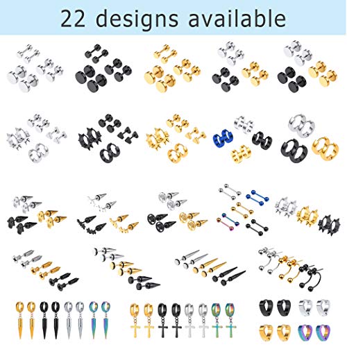 PROSTEEL Stainless Steel Huggie Hoop Earrings for Mens Gold/Black/Silver | Skull/Infinity Pattern, Spike/Cuban Links 4 Design Options Hypoallergenic Lightweight Earring Hip Hop Punk Gothic Jewelry - style: Screw(3 Pairs)