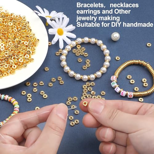 1500pcs 6mm Gold Flat Round Spacer Beads for Jewelry Making | CCB Material Gold Plated, for DIY Necklace Bracelet Earrings, 2mm Hole Easy Threading,Flat Round Disc Loose Spacer Bead - color: Gold