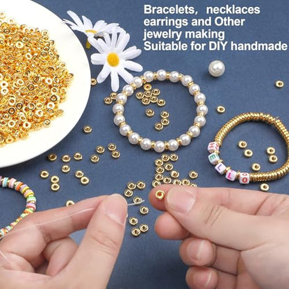 1500pcs 6mm Gold Flat Round Spacer Beads for Jewelry Making | CCB Material Gold Plated, for DIY Necklace Bracelet Earrings, 2mm Hole Easy Threading,Flat Round Disc Loose Spacer Bead - color: Gold