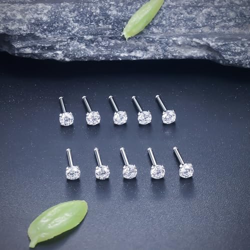 ASTM F136 Titanium Nose Rings 18G 20G 22G Clear Cubic Zirconia Nose Studs Ring Screw L-Shaped Bone Hypoallergenic Body Piercing Jewelry for Women 1.5mm 2mm 2.5mm 3mm 10PCS - style: Bone:18G(1.0mm)-2.5mm CZ