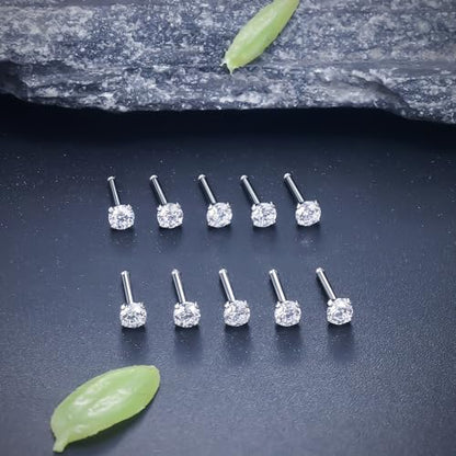 ASTM F136 Titanium Nose Rings 18G 20G 22G Clear Cubic Zirconia Nose Studs Ring Screw L-Shaped Bone Hypoallergenic Body Piercing Jewelry for Women 1.5mm 2mm 2.5mm 3mm 10PCS - style: Bone:18G(1.0mm)-2.5mm CZ