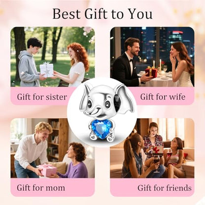 S925 Sterling Silver Cute Bead Charm for Pandora Bracelets and Necklaces | Lucky Clover Cute Animal Pink Bow Cherry Butterfly Pendant Bead Charms Jewelry Making Gifts for Women Valentines Mother's Day - style: Cute Elephant Bead Charm
