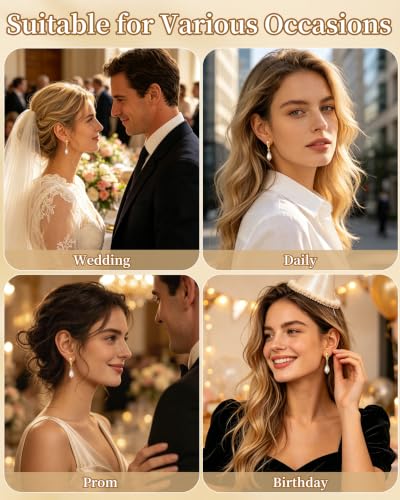 Trinckle Pearl Drop Earrings for Women Teardrop Bridal Earrings for Wedding | 14K Gold Pearl Teardrop Dangle Earrings Wedding Accessories for Brides,Lightweight Wedding Guest Prom Jewelry Gifts for Women
