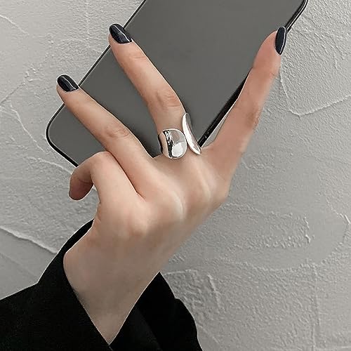 925 Sterling Silver Wide Band Ring Simple Handmade Hammered Chunky Statement Rings Adjustable Boho Thumb Ring for Women Men - color: Pattern 3