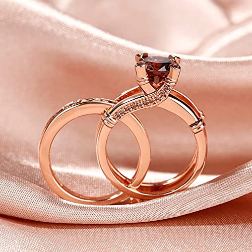 Jeulia Diamond Band Rings for Women cz Sterling Silver Interchangeable Ring Sets Wedding Engagement Anniversary Promise Ring Bridal Sets - color: Rose Gold & Chocolate