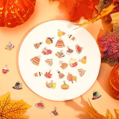 MARFOREVER 40 Pcs/20 Pairs Fall Charms for Jewelry Making Autumn Charms | Thanksgiving Charm for Jewelry Making, Fall Pumpkin Maple Leaf Turkey Enamel Pendants, Bracelet Necklace Earrings Making - style: Fall