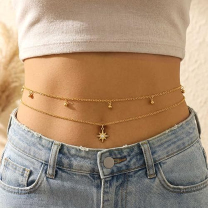 Waist Chain Silver Beads Belly Chain Gold silver Women Dainty Body Jewelry Accessories - color: gold sun - 24 + 8 in