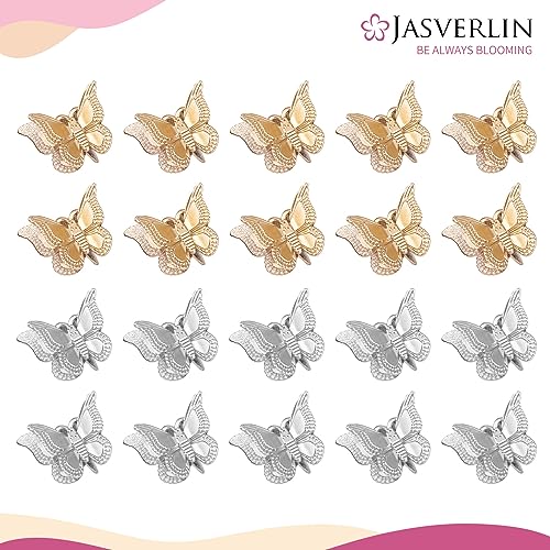JASVERLIN Mini Butterfly Hair Clips 50pcs - Non-Slip Metallic Silver Gold Hair Claws Clip Y2K 90s 2000s Small Tiny Cute Accessories Organizer for Women Girls (Silver & Gold) - color: Silver & Gold