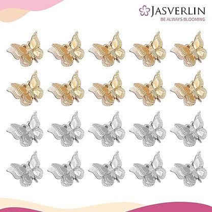 JASVERLIN Mini Butterfly Hair Clips 50pcs - Non-Slip Metallic Silver Gold Hair Claws Clip Y2K 90s 2000s Small Tiny Cute Accessories Organizer for Women Girls (Silver & Gold) - color: Silver & Gold