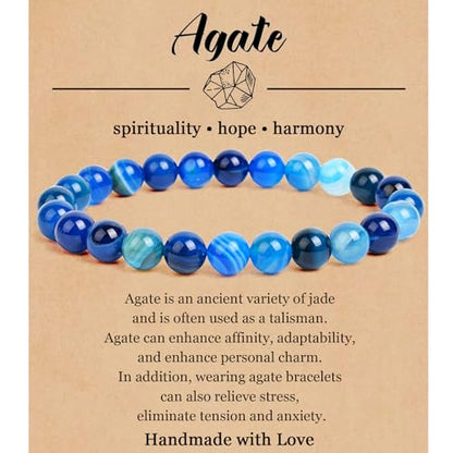 BOMAIL Natural Stone Beaded Bracelet for Women Men | 8mm Round Beads,Healing Crystal,Semi-Precious Gemstone,Yoga,Stretch,Bracelets Jewelry Gift - color: Agate