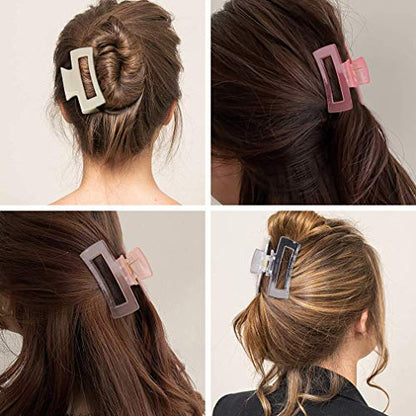 Canitor Hair Clips Set of 4: Pink Rectangular Acrylic Banana Non-slip Medium Claw Jaw Clips for Thin Hair, Y2K Hair Accessories - color: Jelly light pink, jelly rose red, milky white, transparent