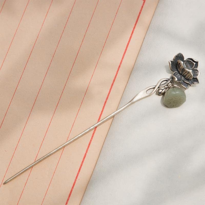 S925 Silver Plated Lotus flower Hairpin Chinese Hanfu Style Hair Sticks Retro Handmade Hair Clip Hair Accessories for Women Girls Long Hair (Lotus flower) - color: Lotus flower