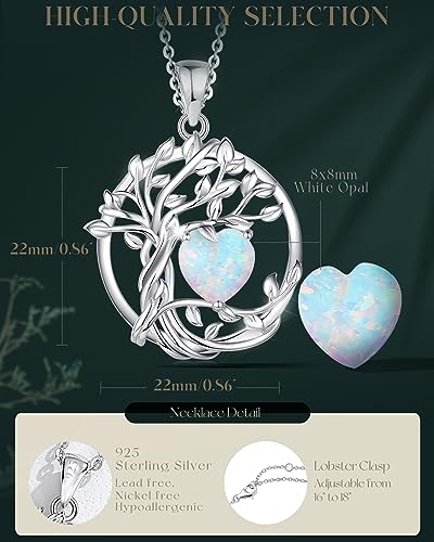 FANCIME Tree of life Birthstone necklace Sterling Silver Pendant Birthstone Necklace Gemstone Anniversary Birthday Jewelry Mothers Day Gifts for Mom Her Wife - color: Oct.-Opal