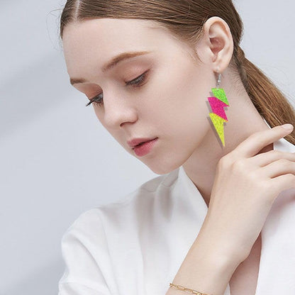 ONLYJUMP Acrylic Exaggerated Lightning Earrings Statement Punk Retro Geometric Delicate Neon Personalized Earrings Accessory Jewelry for Women - color: Green rose yellow