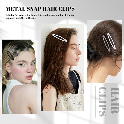 16 PCS Snap Hair Clips Metal Barrettes for Women Non Slip Barrettes for Thick and Thin Fine Hair,Matte Black Gray White,2.36 x 0.43 Inches. - color: Matte Black Gray White