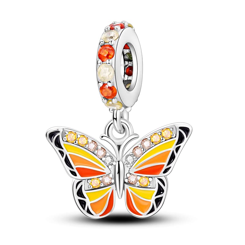 925 Sterling Silver Charm for Bracelet Necklace Women Dangle Pendant Beads | Love Faith Mom Ocean travel Butterfly Party Charm Beads Pendants DIY Jewelry Gift - color: Colorful butterfly charm