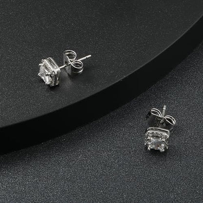 VOLUKA Cubic Zirconia Stud Earrings for Women - Hypoallergenic Earrings for Sensitive Ears - Simulated Diamond CZ - style: Square-W