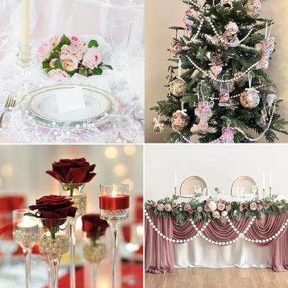 8mm Pearls for Crafting, 33 Feet Fake Pearl Beads String Ivory | Beaded Garland Roll Stand Decorative for Party Wedding Valentine Christmas Tree - size: 8mm/10.1m
