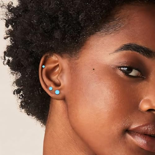 12 Pairs Stud & Hoop Earrings Set for Women 2-5mm Colorful Ball & Cubic Zirconia Stud earrings 8/10/12mm Hoop Earrings Hypoallergenic Stainless Steel Jewelry Gift Collection - color: light blue