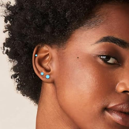 12 Pairs Stud & Hoop Earrings Set for Women 2-5mm Colorful Ball & Cubic Zirconia Stud earrings 8/10/12mm Hoop Earrings Hypoallergenic Stainless Steel Jewelry Gift Collection - color: light blue