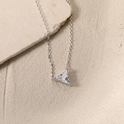 S.Leaf 18K Gold Plated Cubic Zirconia Choker Necklace for Women 925 Sterling Silver Layered Coin Moon Star Heart Circle Crystal Lariat Pendant Necklaces Gifts for Women Trendy - color: Triangle_Silver