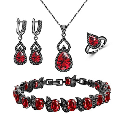 LMXXVJ Women Jewelry Set Platinum Plated Necklace Open Ring Earrings Bracelet Set,Birthday/Anniversary Mother’s Day Jewelry Gifts for Mom/Wife/Sister/Best Friend - color: Black Gun - Red Cubic Zirconia